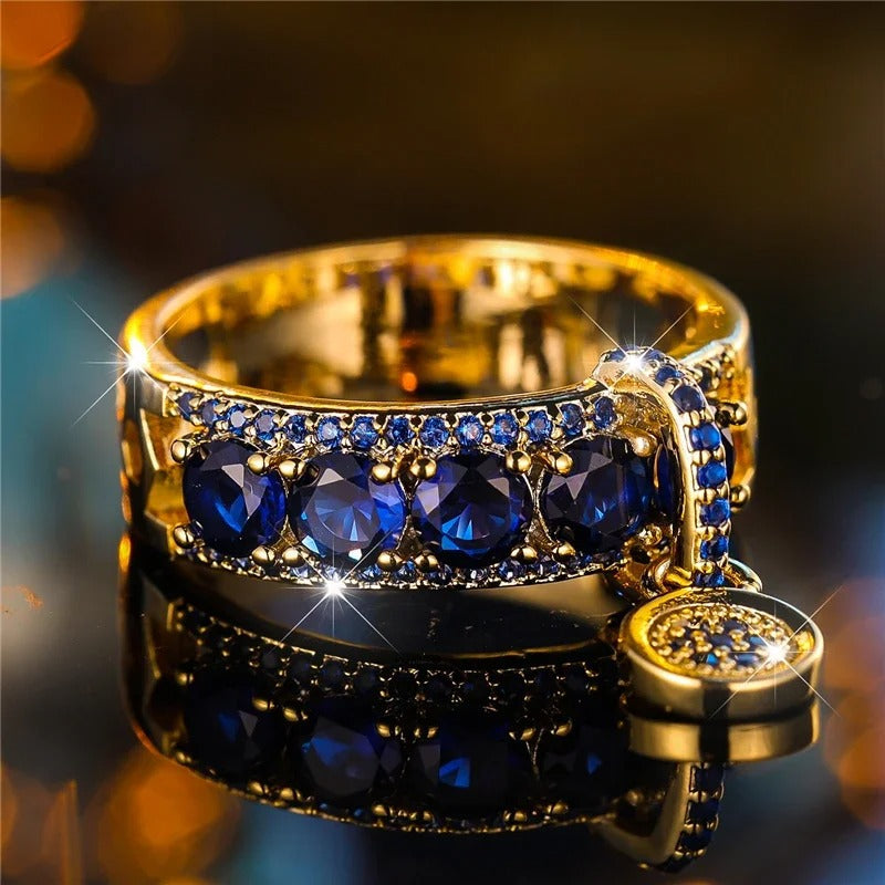 Antique Gold & Blue Crystal Statement Ring