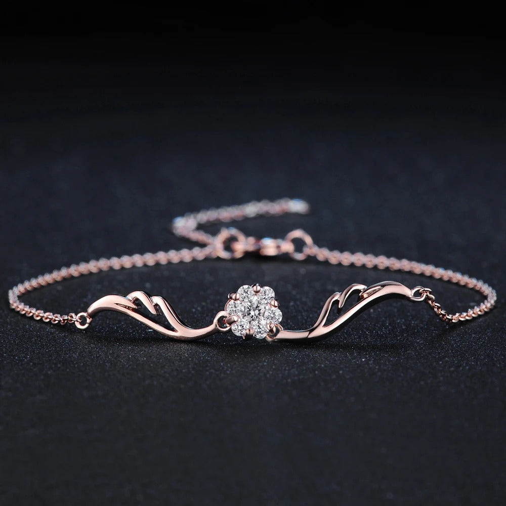 Classic Rose Gold Sparkling Crystal Flower Bracelet