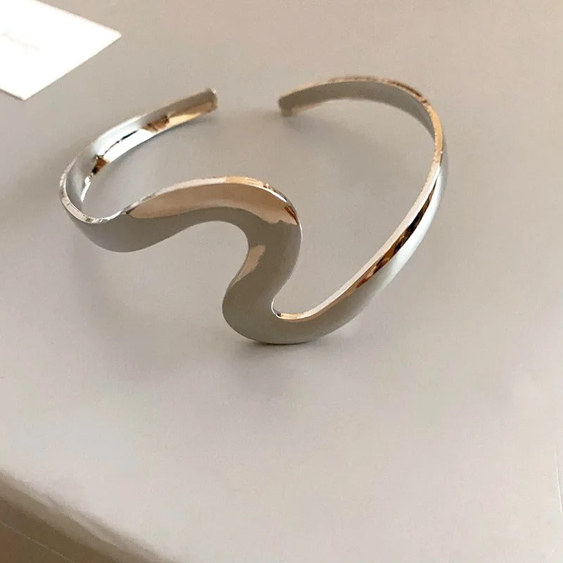 Vintage Silver Twist Cuff Wavy Open Bracelet