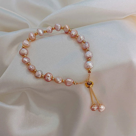 Pink Pearls in Gold Bracelet