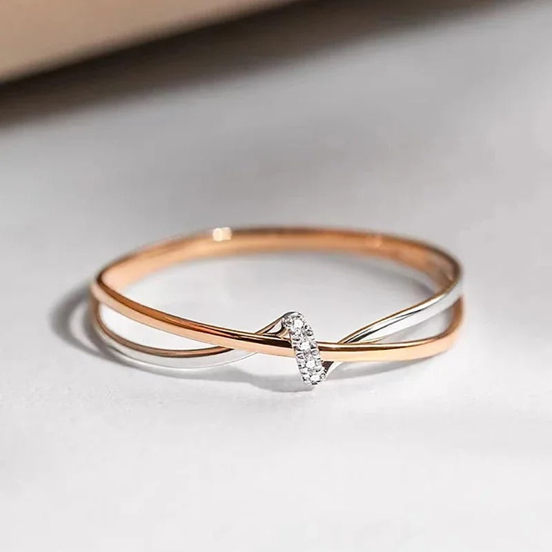 Rose Gold Silver Criss-Cross Ring