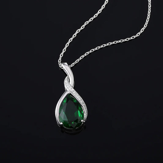 Silver Green Crystal Pendant Necklace