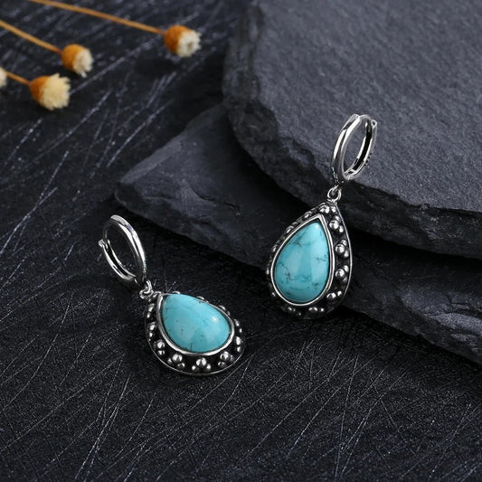 Vintage Silver Turquoise Teardrop Earrings