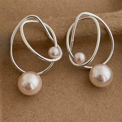 Vintage Silver Wire Pearl Pendant Earrings